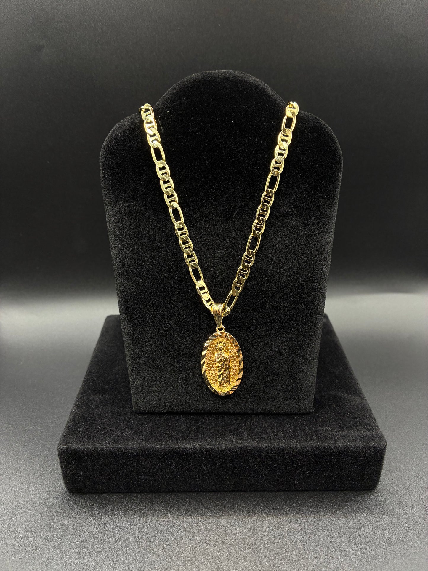 Men San Judas pendant and chain 14k gold plated