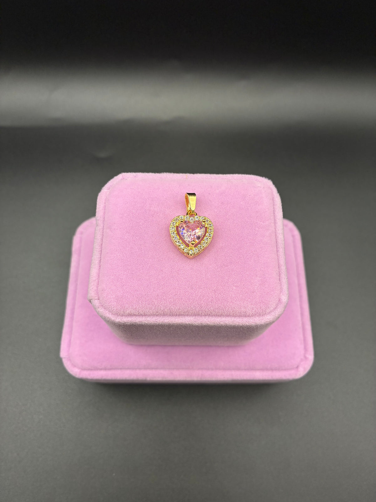 Women pink heart pendant 14k gold plated