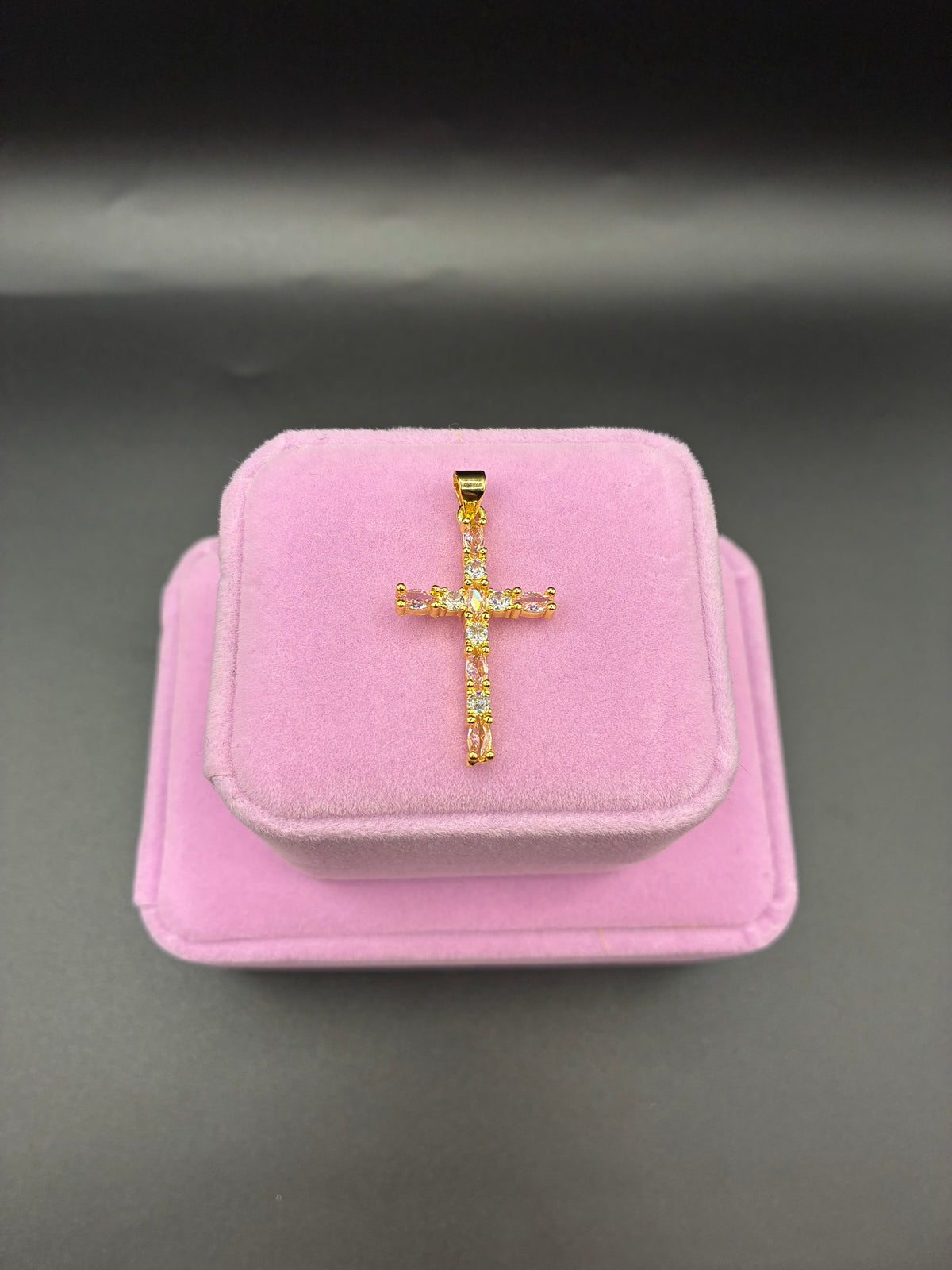 Women pink & white cross pendant 14k gold plated