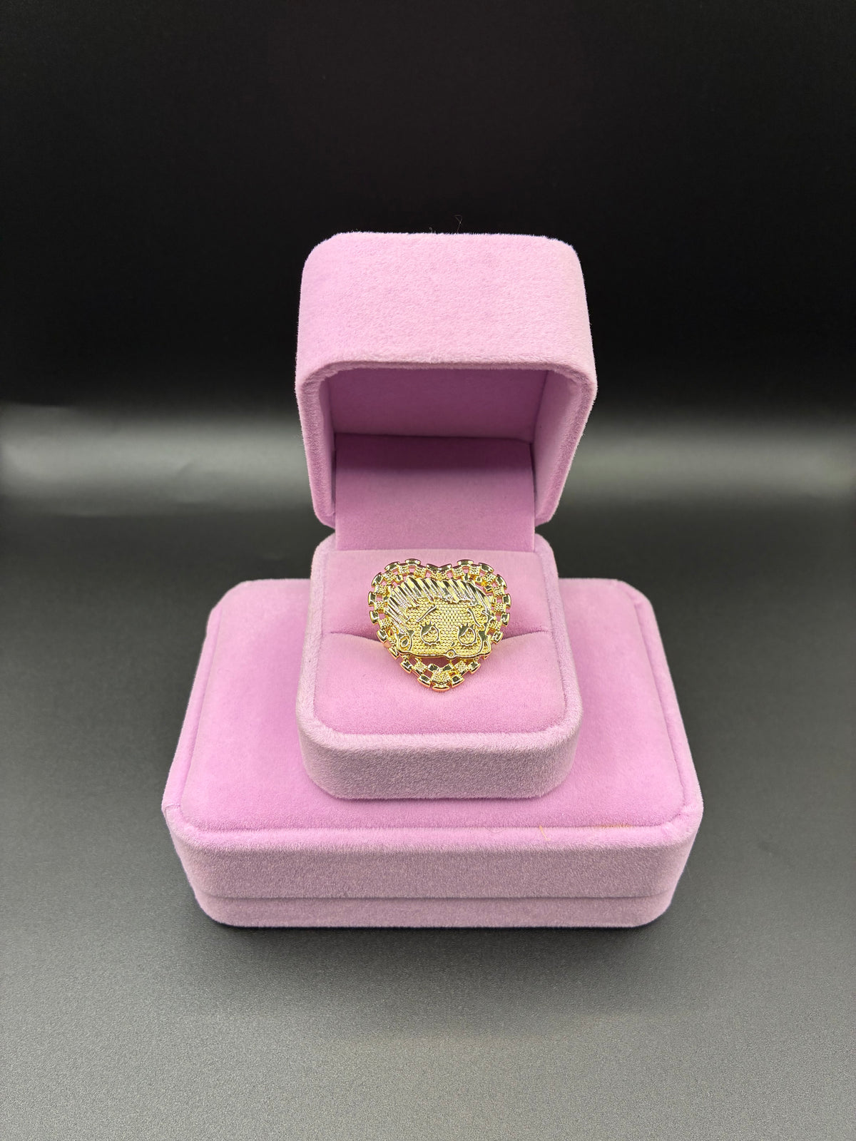 Women betty boop Rolex heart ring 14k gold plated