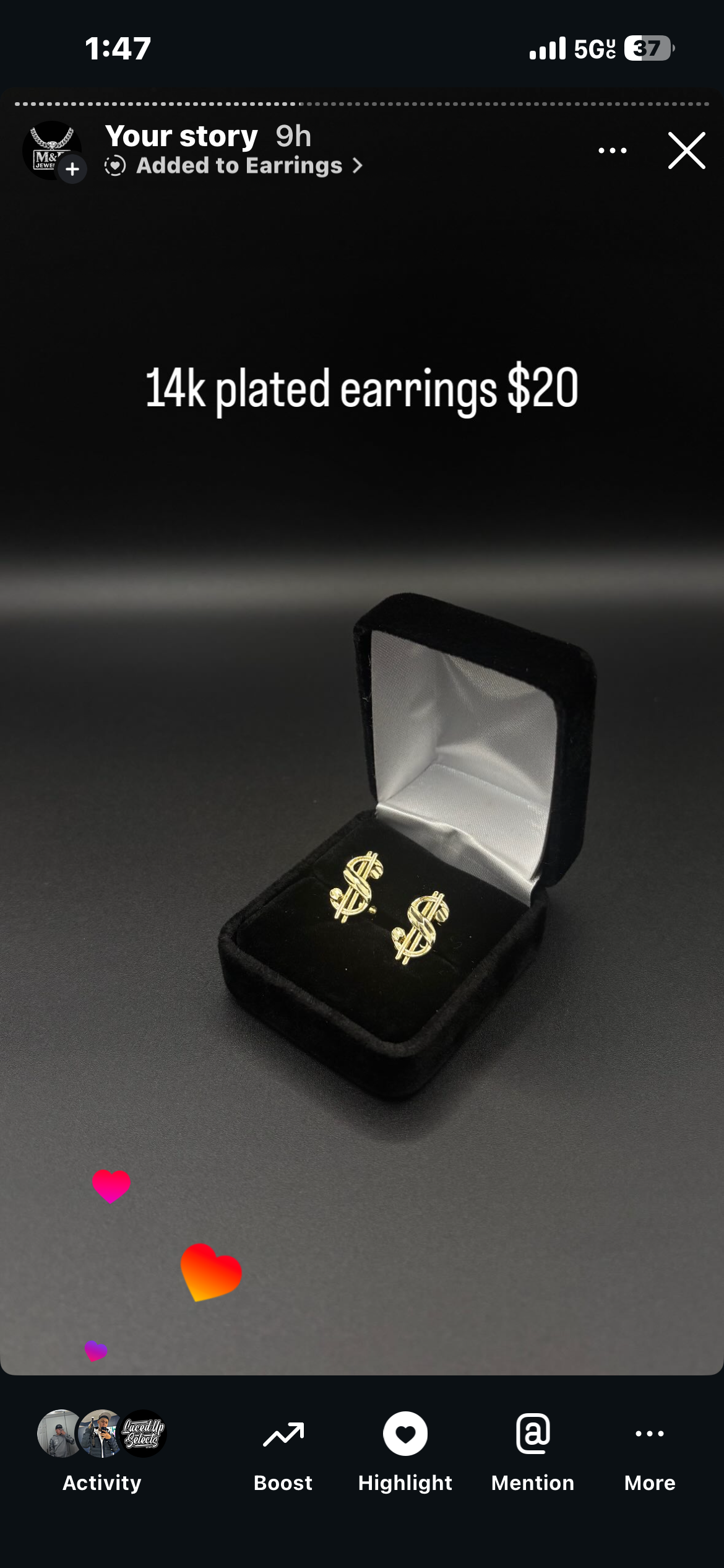 Men Money Sign Earrings 14k Gold Plated