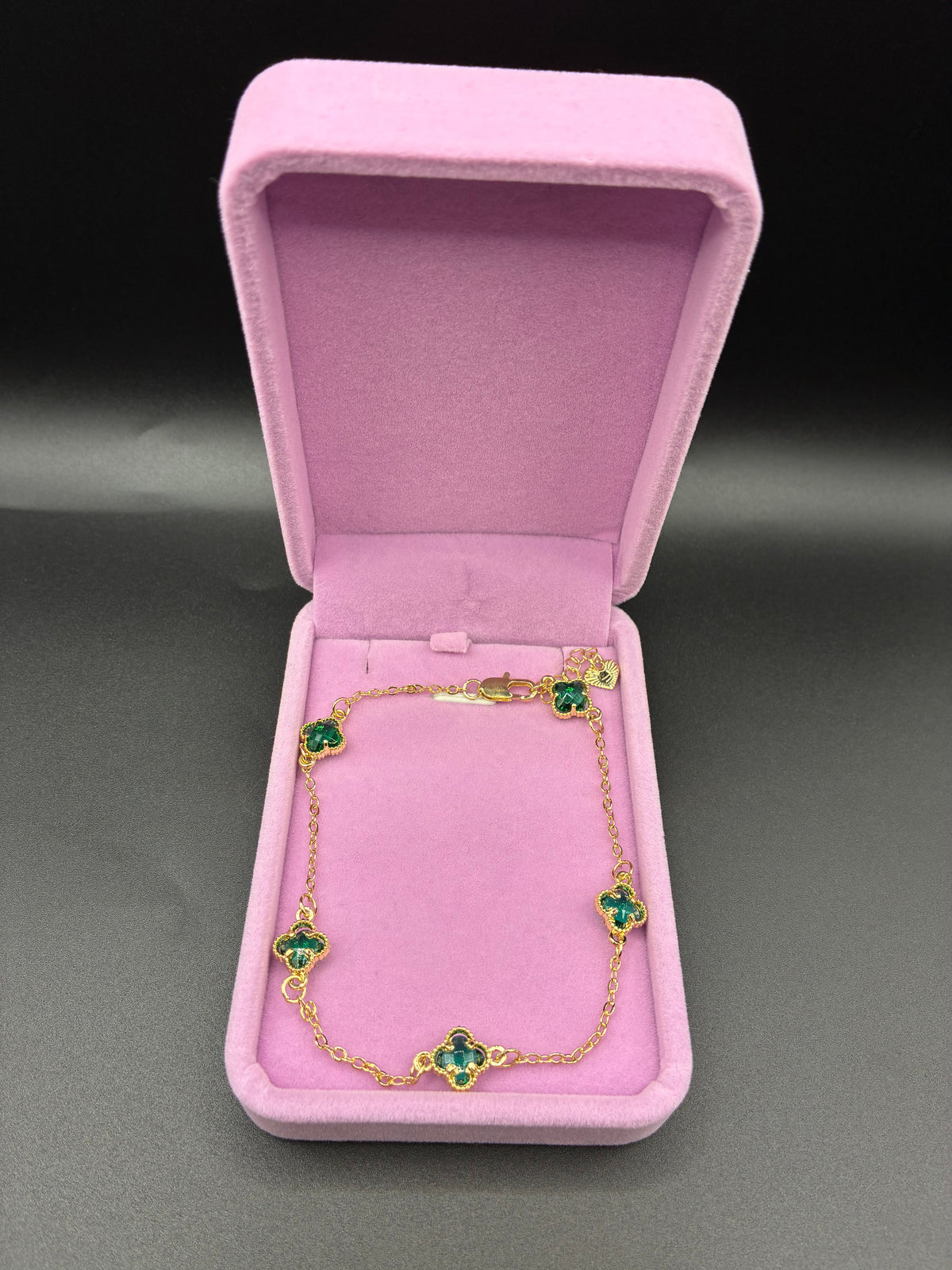 Women green clover anklet 14k gold plated 