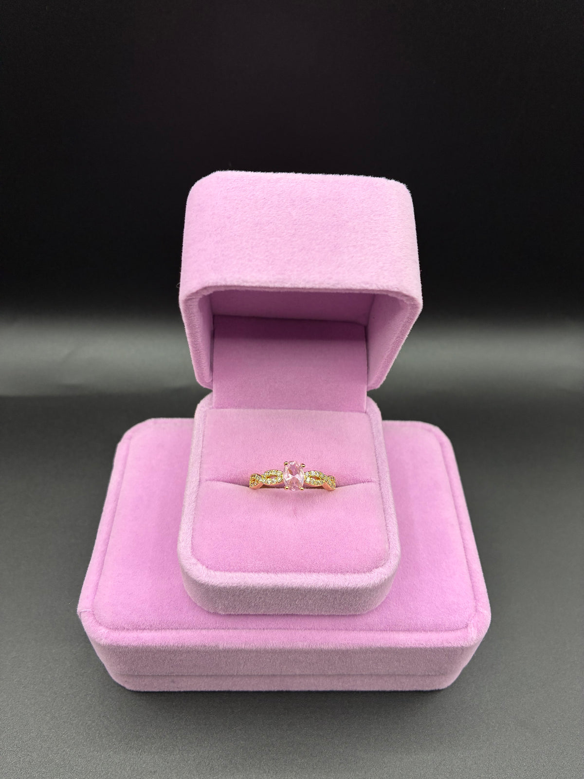 Women pink ring 14k gold plated