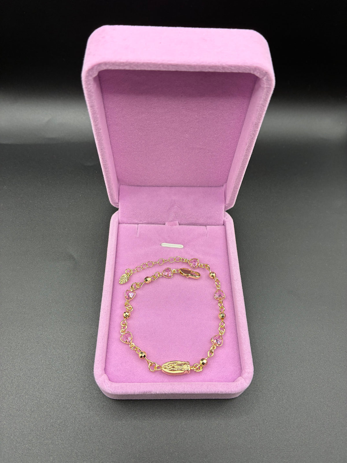 Women Pink Heart Virgin Mary Bracelet 14k Gold Plated