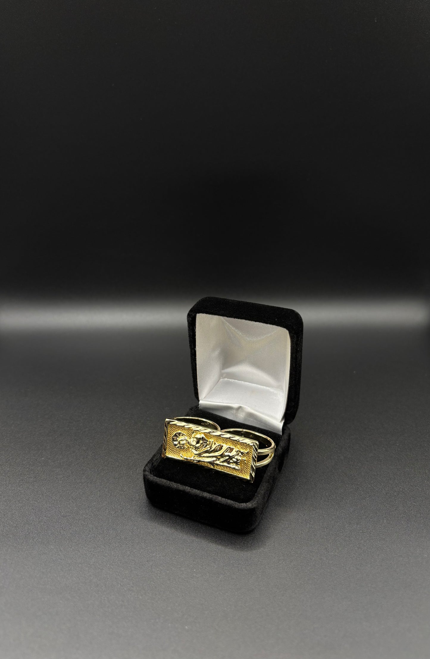 Men San Judas Double Finger Ring 14k Gold Plated