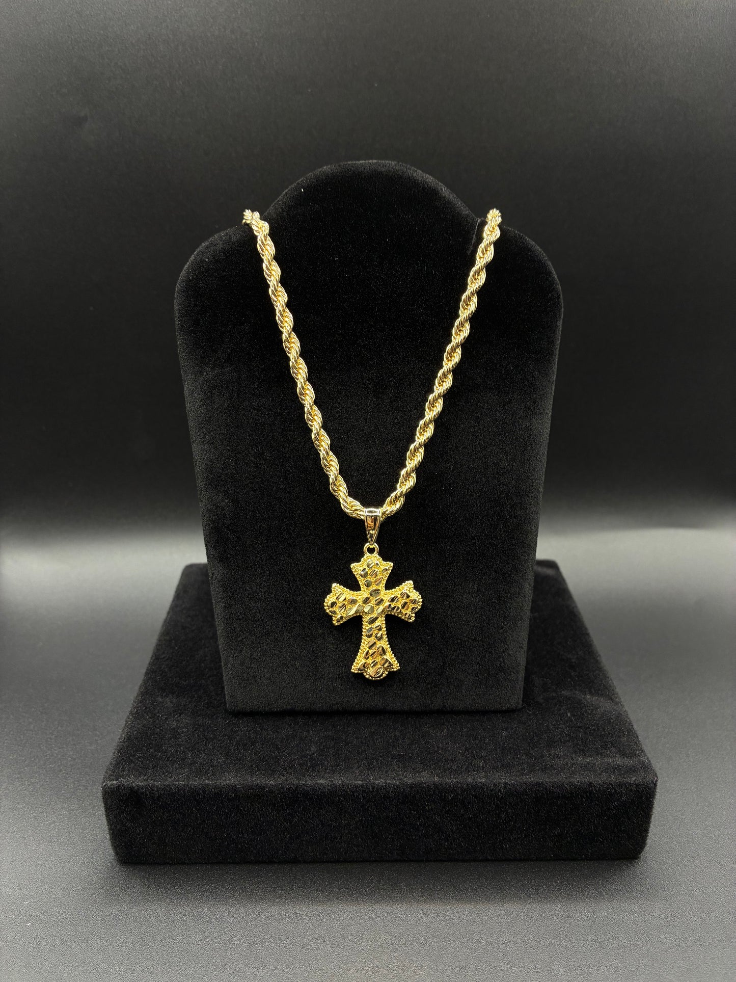 Men nugget cross pendant and chain 14k gold plated