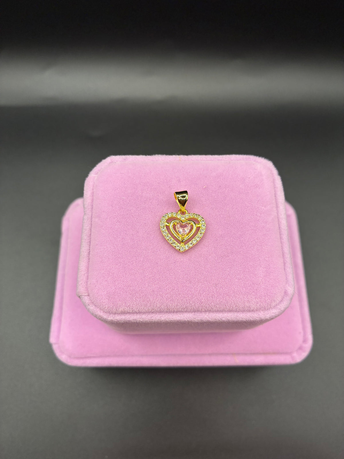 Women pink heart pendant 14k gold plated
