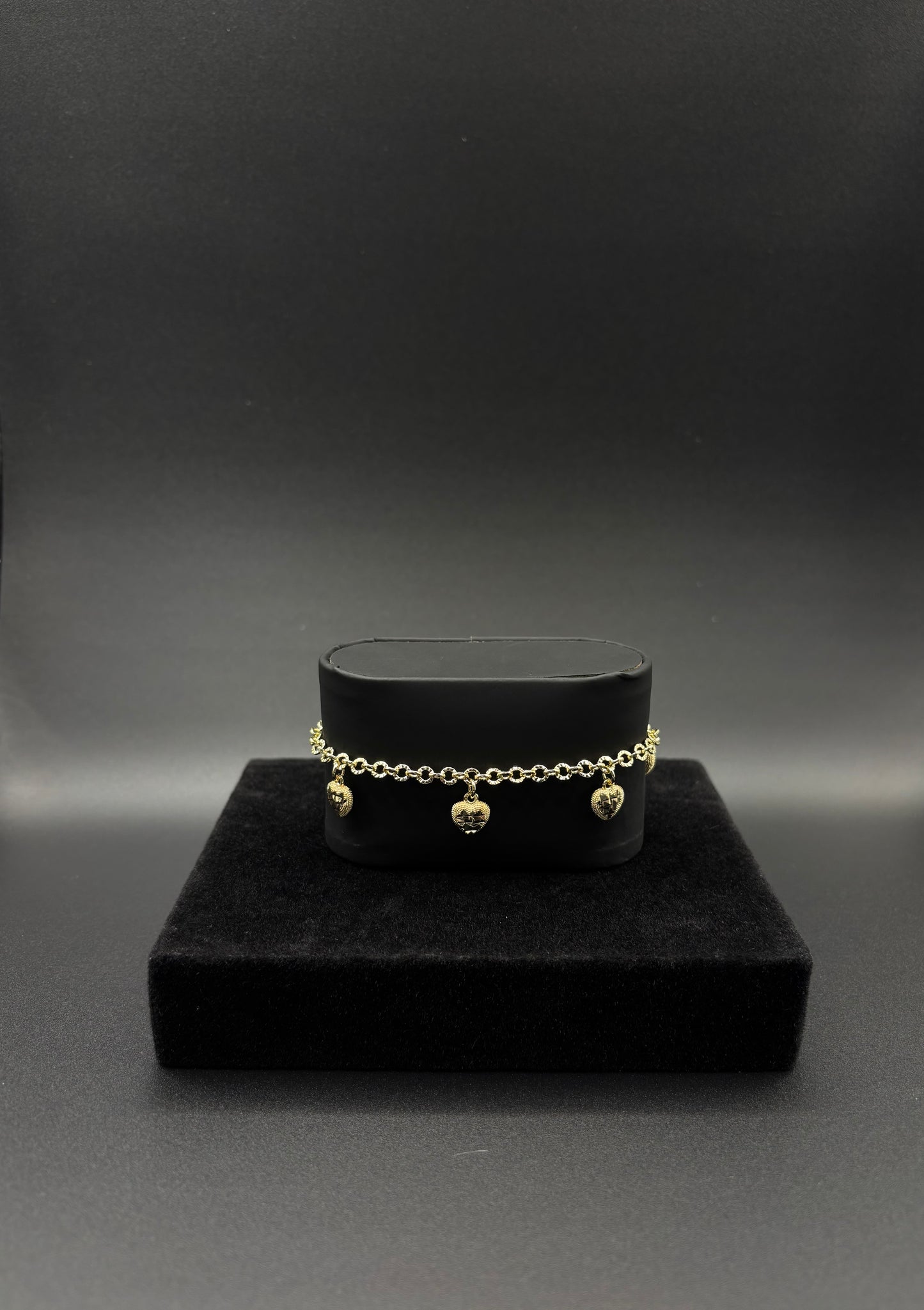 Women Heart Diamond Cut Charm Bracelet 14k Gold Plated