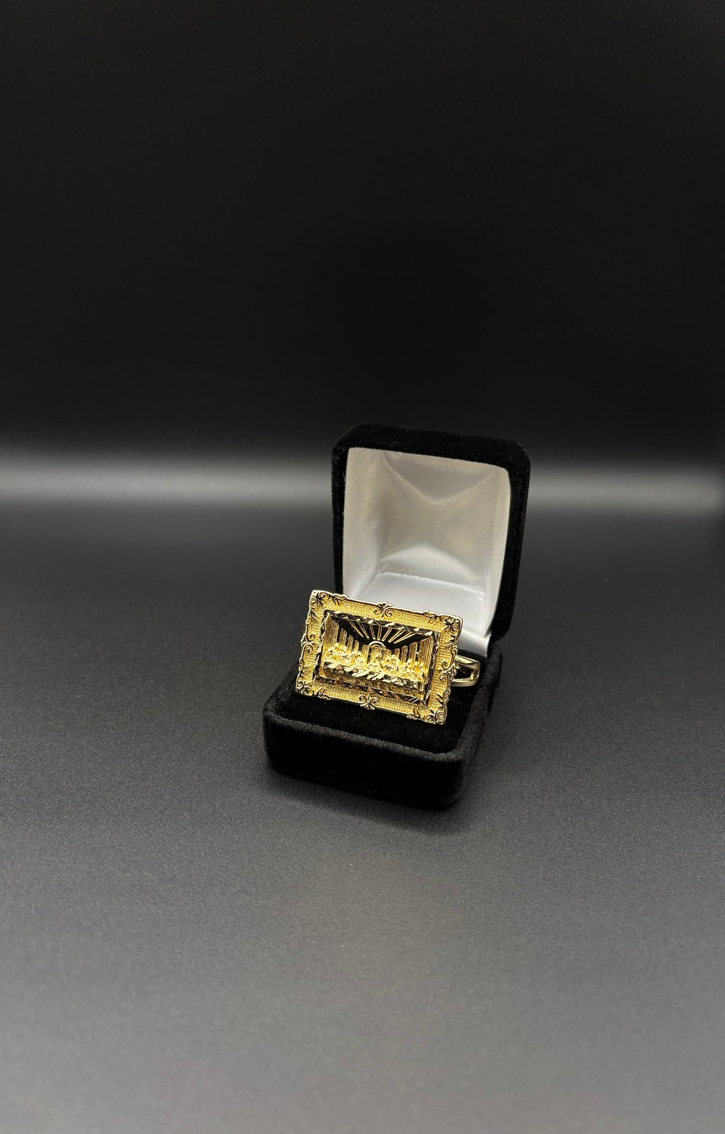 Men Última Cena Frame Double Finger Ring 14k Gold Plated