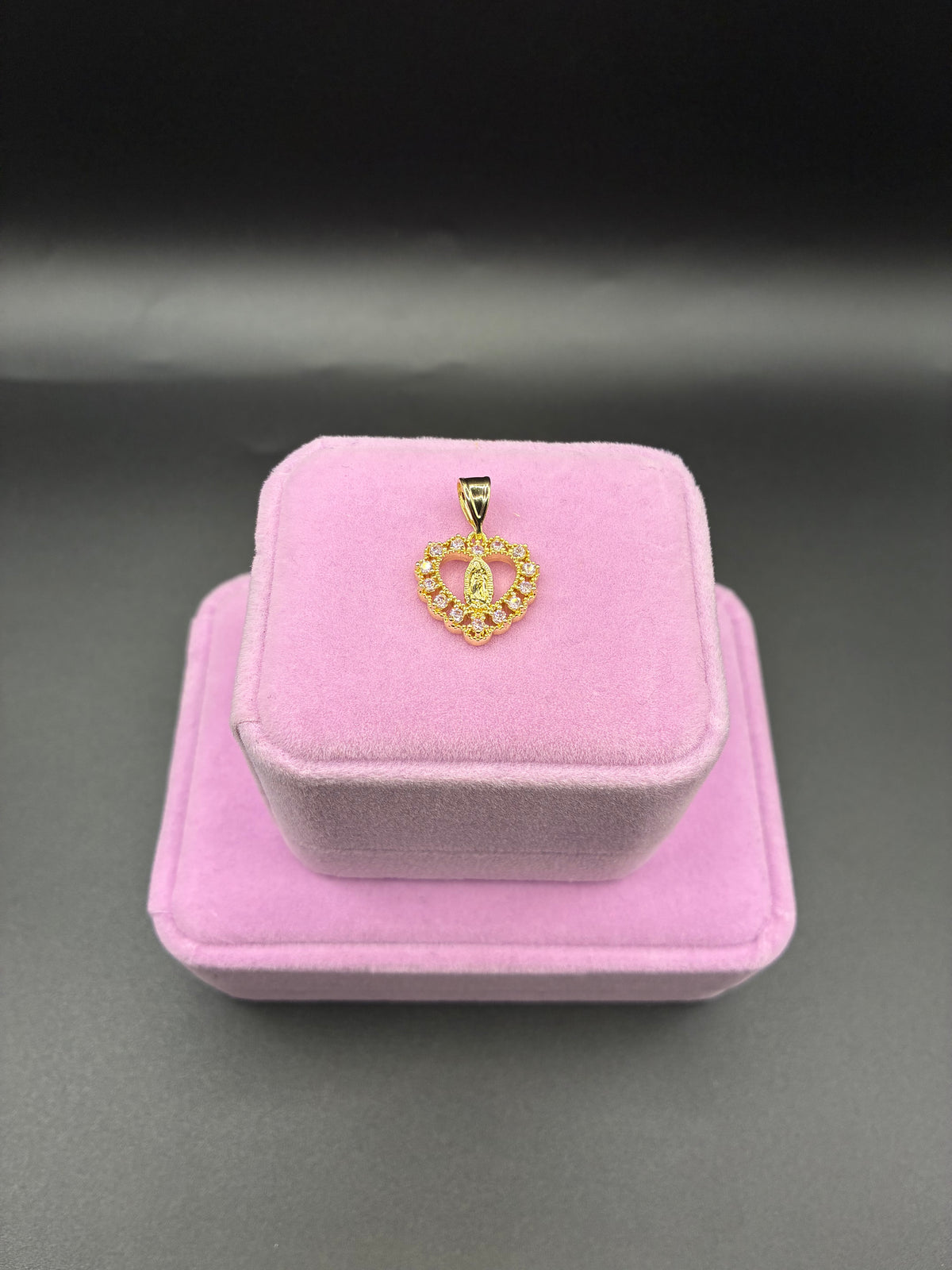 Women Virgin Mary pink heart pendant 14k gold plated