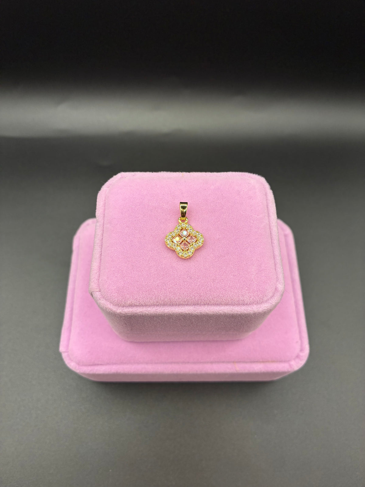 Women pink clover pendant 14k gold plated