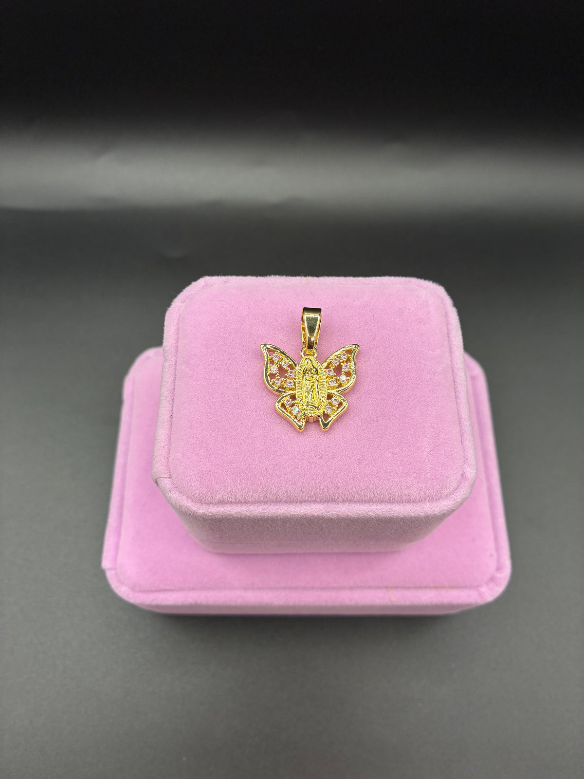 Women Virgin Mary pink butterfly pendant 14k gold plated