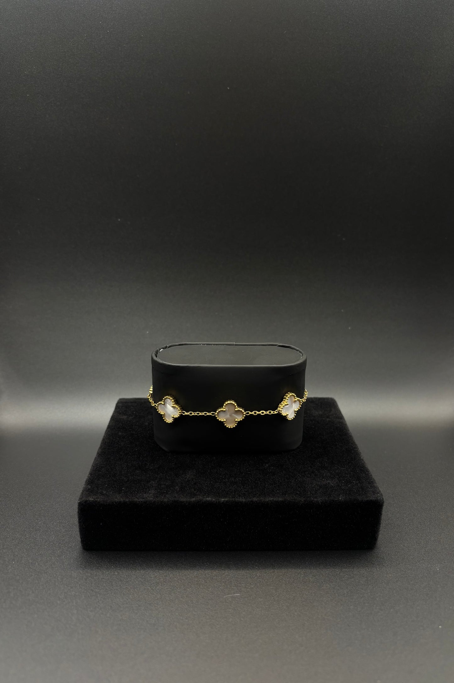 Women White clover bracelet 14k gold plated