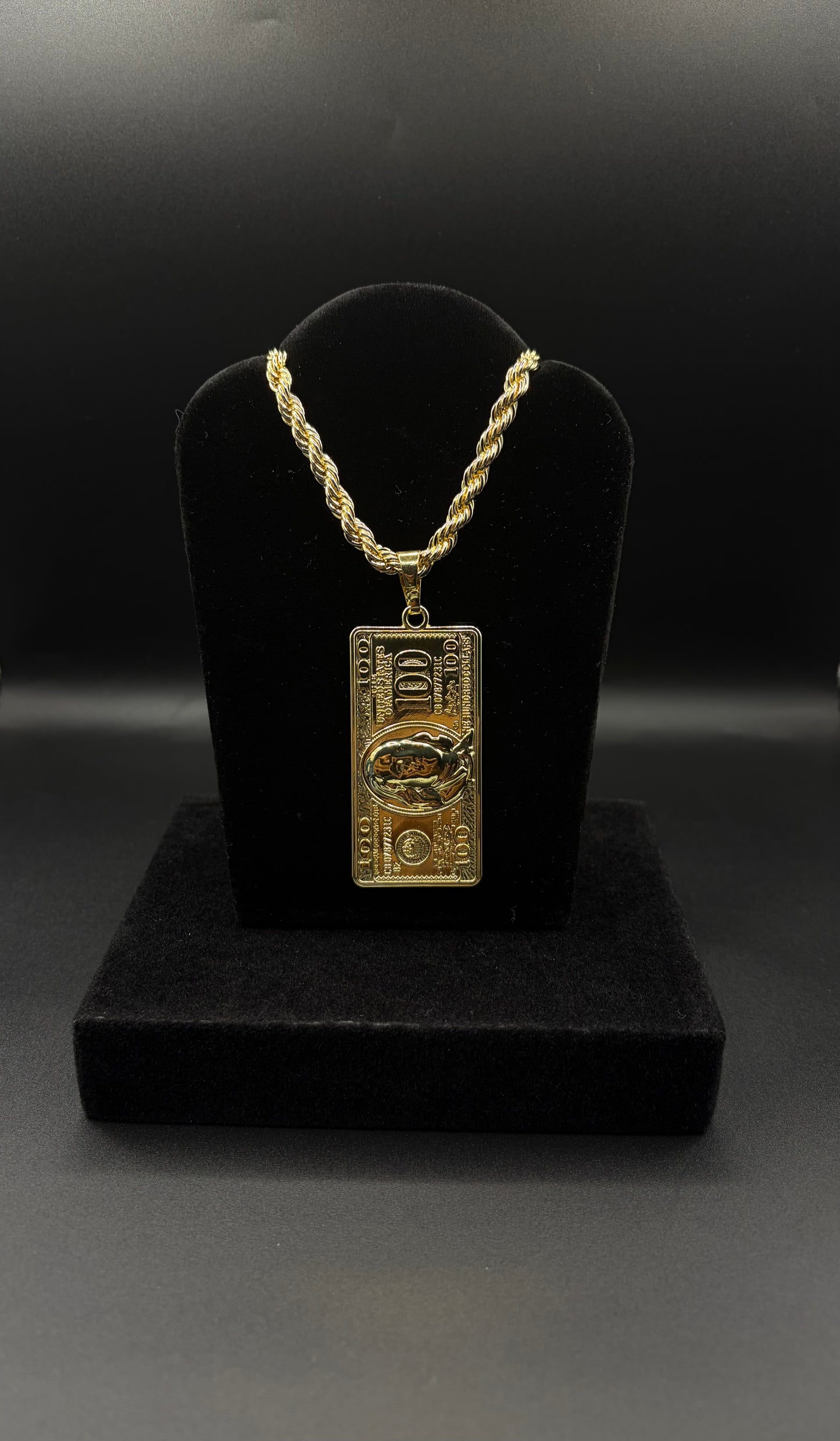 Men Rope Chain 24inch With Benji Pendant 14k Gold Plated