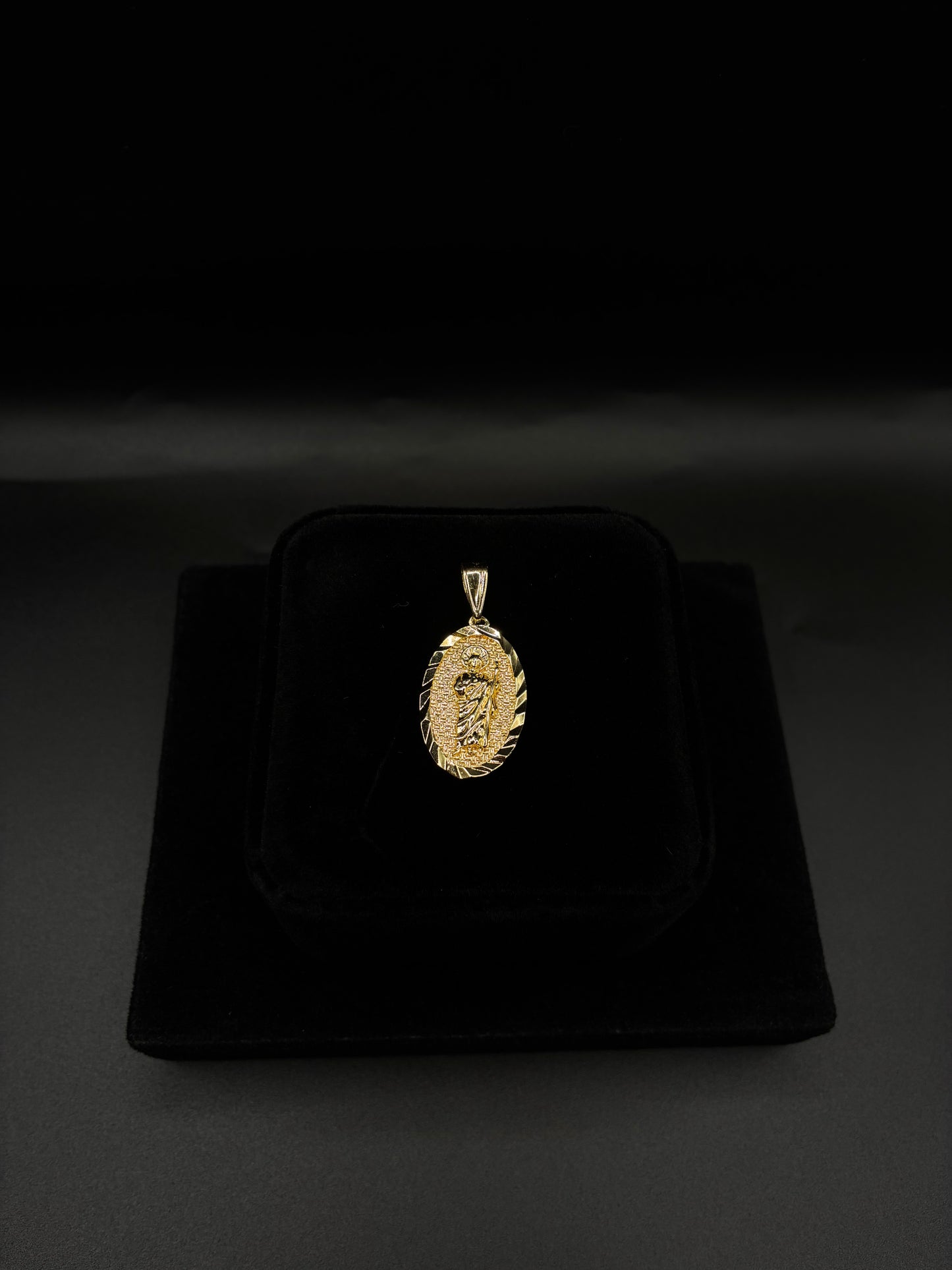 Men San Judas Oval Pendant 14k Gold Plated