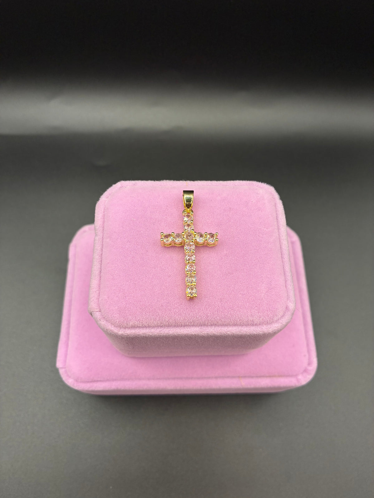 Women pink cross pendant 14k gold plated