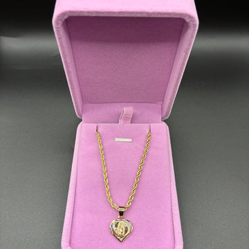 Women Virgin Mary heart pendant and chain 14k gold plated
