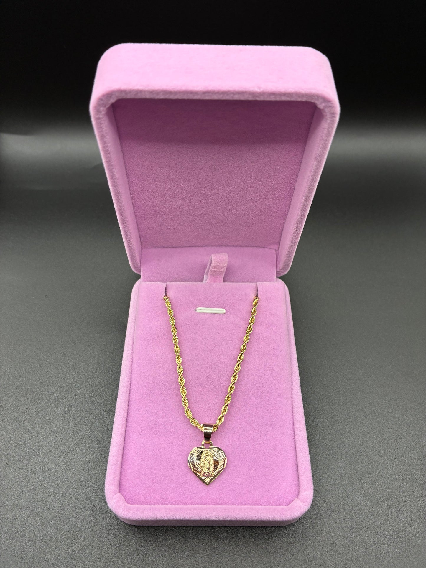 Women Virgin Mary heart pendant and chain 14k gold plated