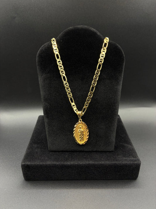 Men San Judas pendant and chain 14k gold plated