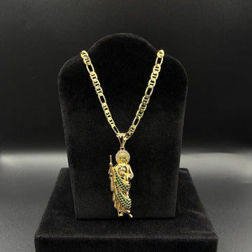 Men San Judas pendant and chain 14k gold plated