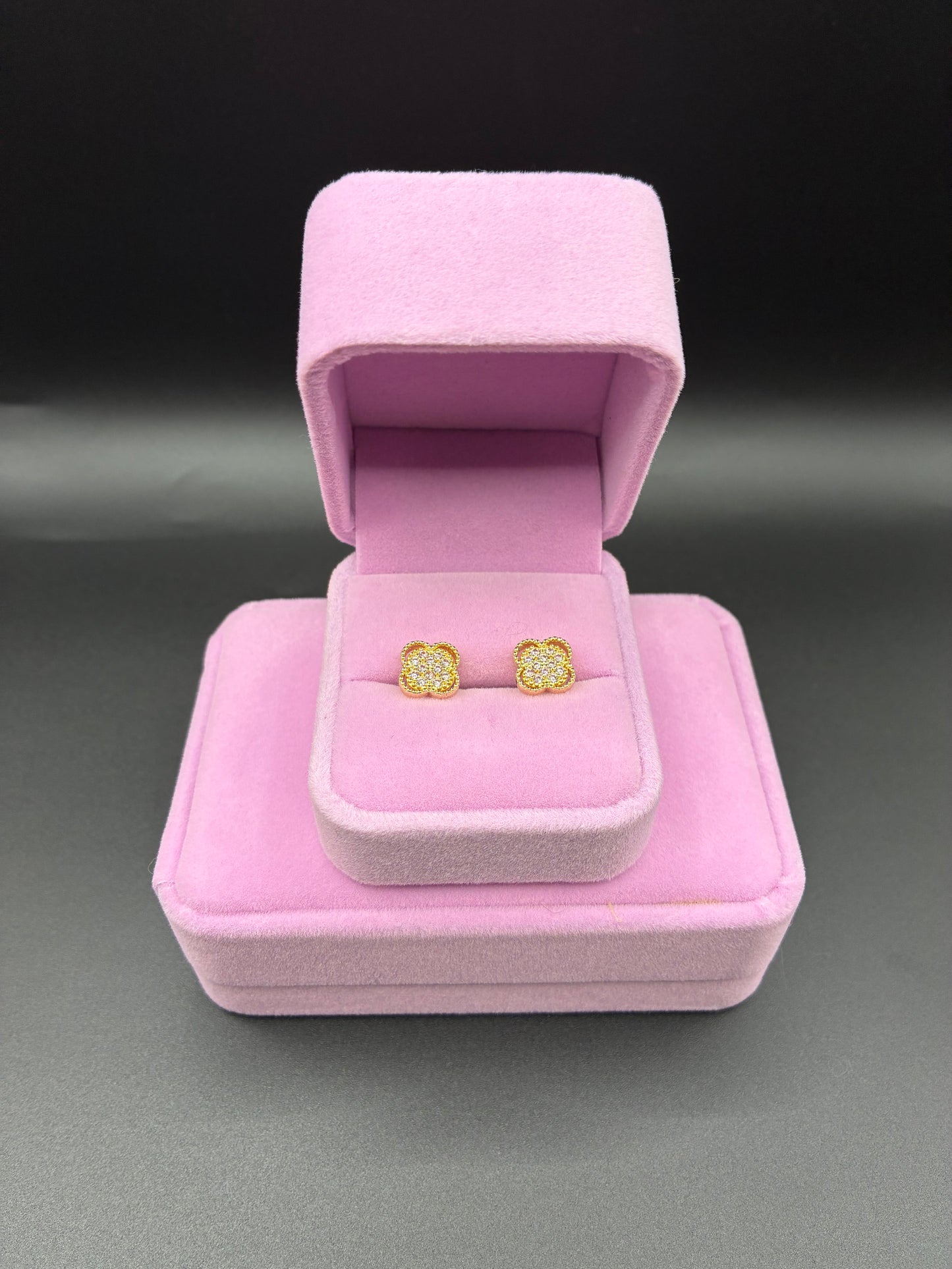 Women pink clover earrings 14k gold plated