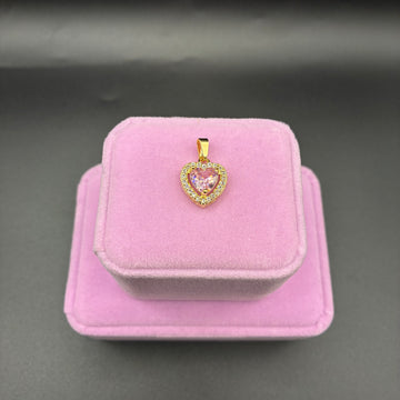 Women pink heart pendant 14k gold plated