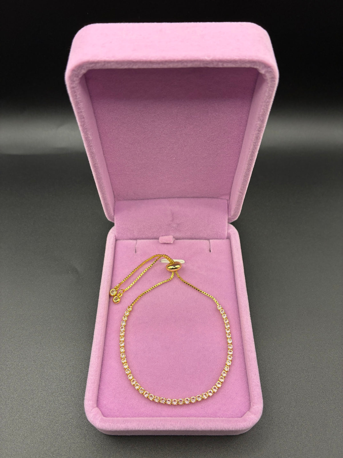 Women pink tennis bracelet 14k gold plated