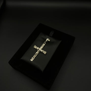 Men Jesus Nugget Cross Pendant 925. Silver