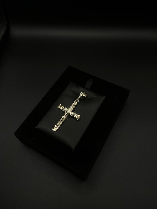 Men Jesus Nugget Cross Pendant 925. Silver