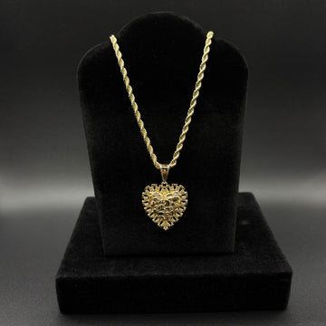 Women Nugget Heart Rolex Pendant & Chain 14k Gold Plated