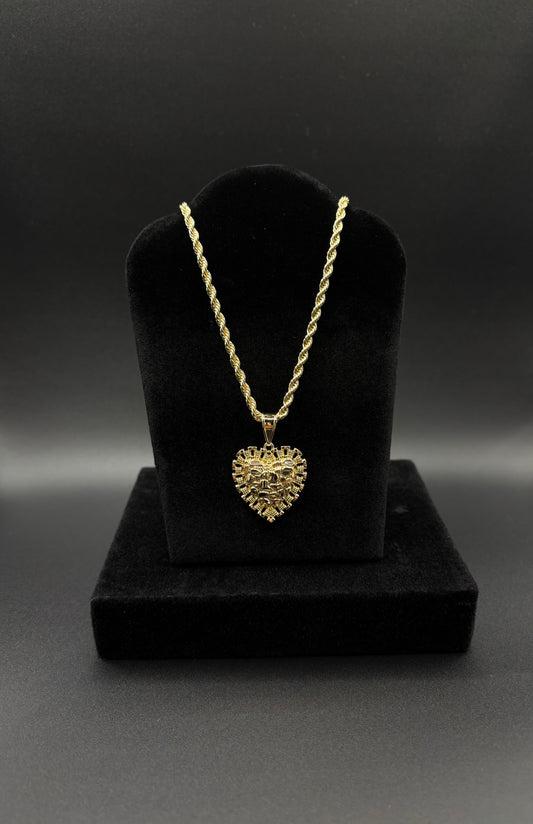 Women Nugget Heart Rolex Pendant & Chain 14k Gold Plated