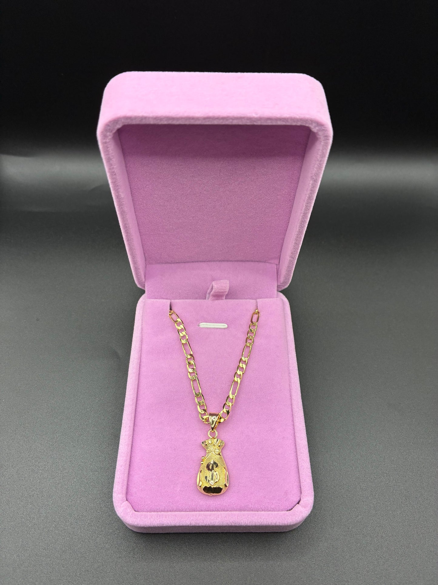 Women money bag pendant and chain 14k gold plated