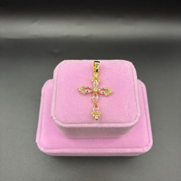 Women pink cross pendant 14k gold plated