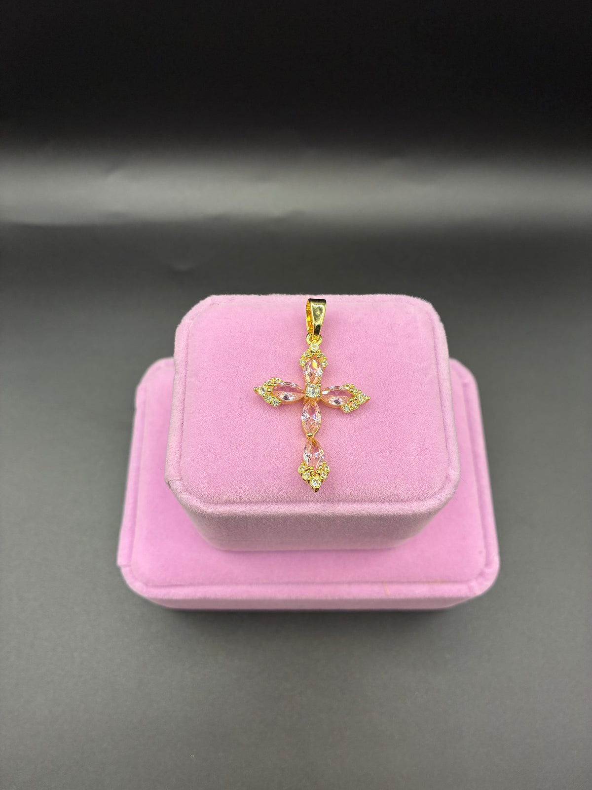 Women pink cross pendant 14k gold plated