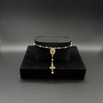 Women Diamond cut Virgin Mary rosary bracelet 14k gold plated
