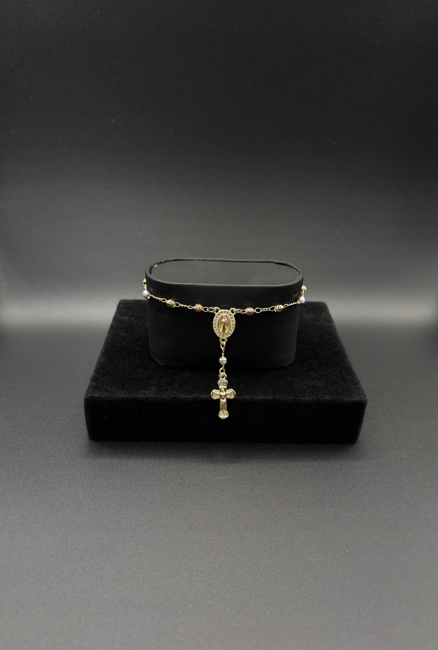 Women Diamond cut Virgin Mary rosary bracelet 14k gold plated