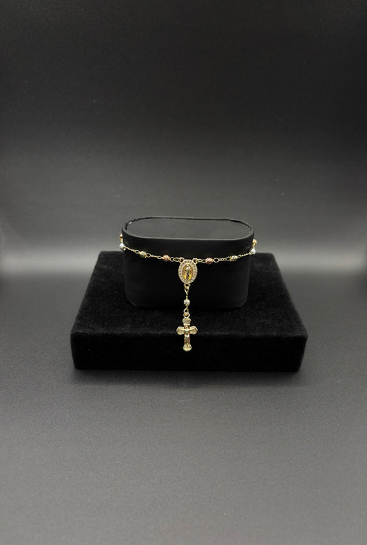 Women Diamond cut Virgin Mary rosary bracelet 14k gold plated