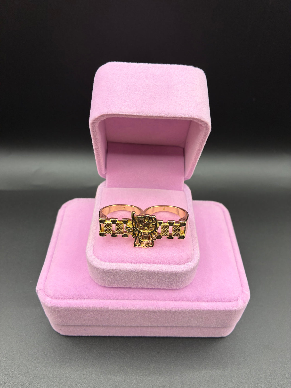 Women HK gun double finger ring 14k gold plated ￼