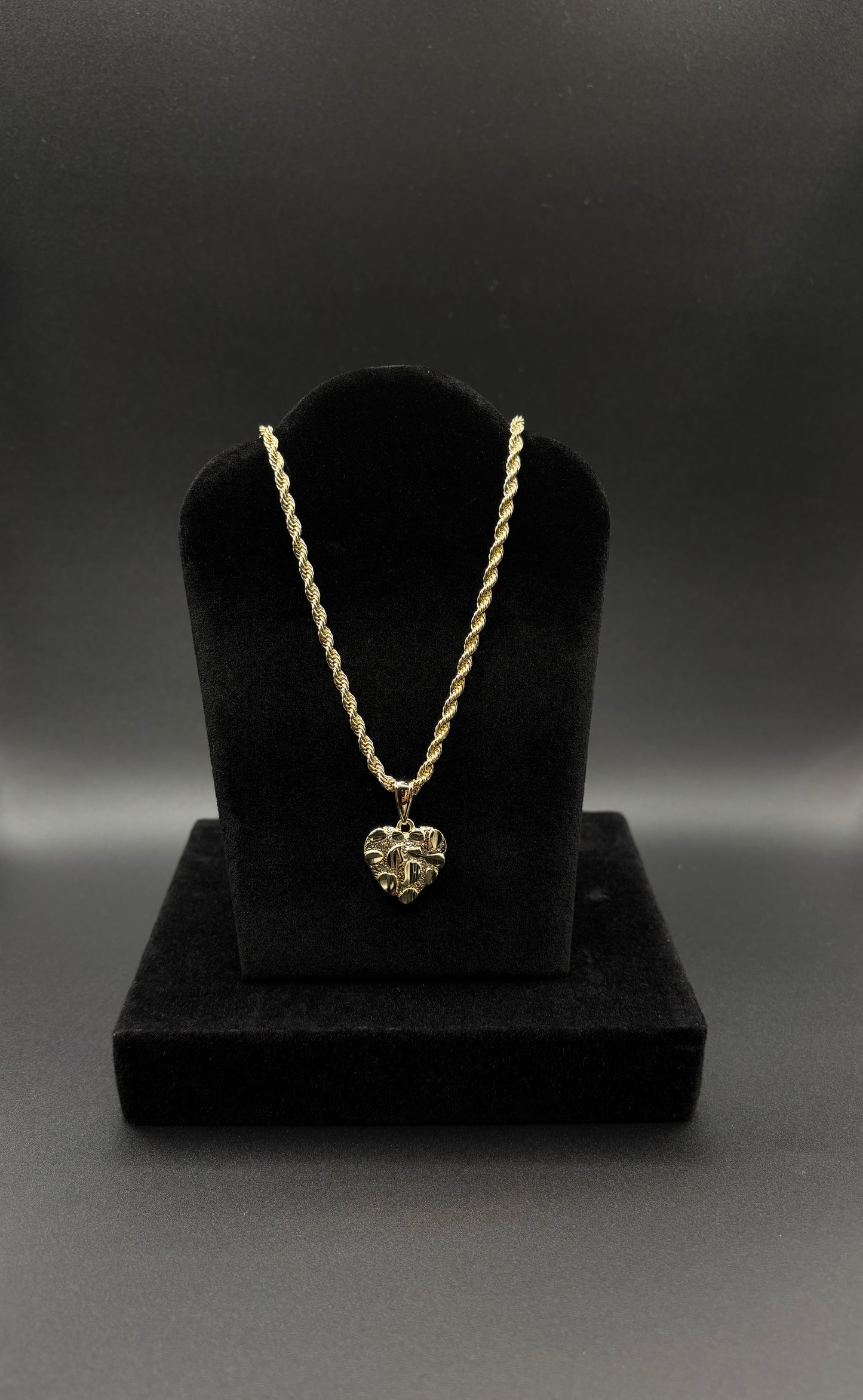 Women Heart Nugget Pendant & Chain 14k Gold Plated