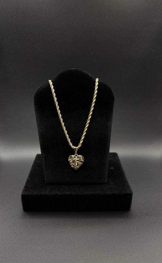 Women Heart Nugget Pendant & Chain 14k Gold Plated