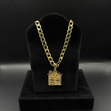 Men Trap house pendant and cuban chain 14k gold plated