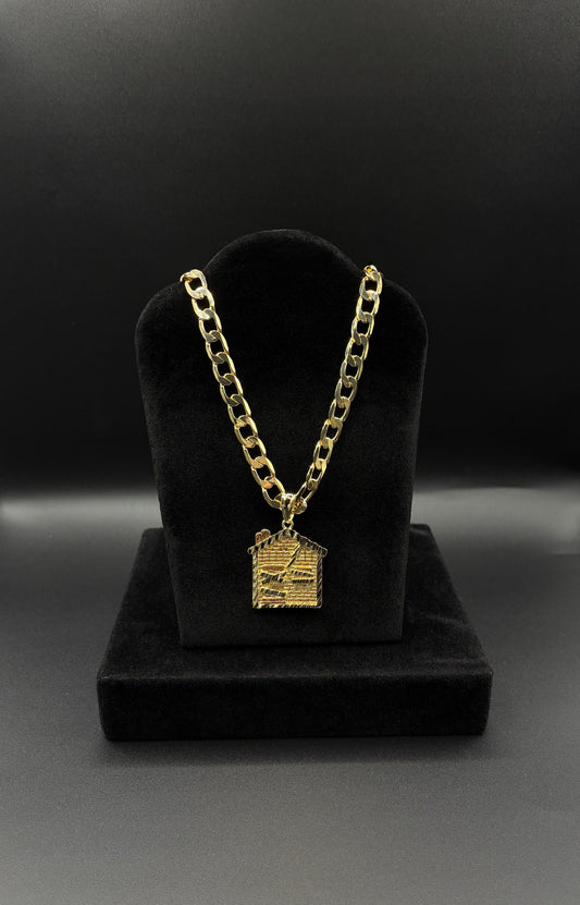Men Trap house pendant and cuban chain 14k gold plated