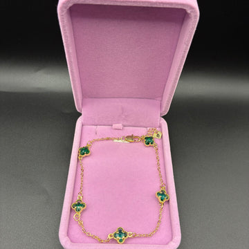 Women green clover anklet 14k gold plated ￼