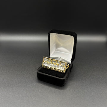 Men Ultima Cena Multicolor Double Finger Ring 14k Gold Plated