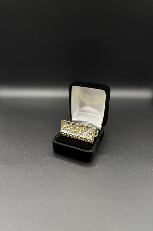 Men Ultima Cena Multicolor Double Finger Ring 14k Gold Plated