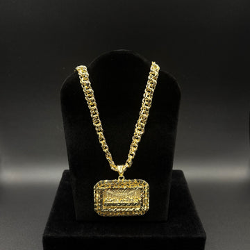 Men Chino 22inch Chain With Last Supper Nugget Pendant 14k Gold Plated
