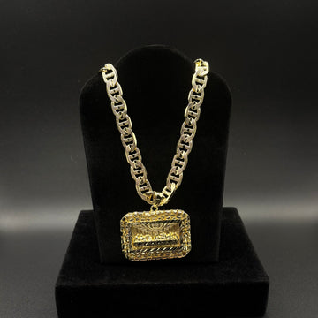 Men Mariner 26Inch Chain With Last Supper Nugget Pendant 14k Gold Plated