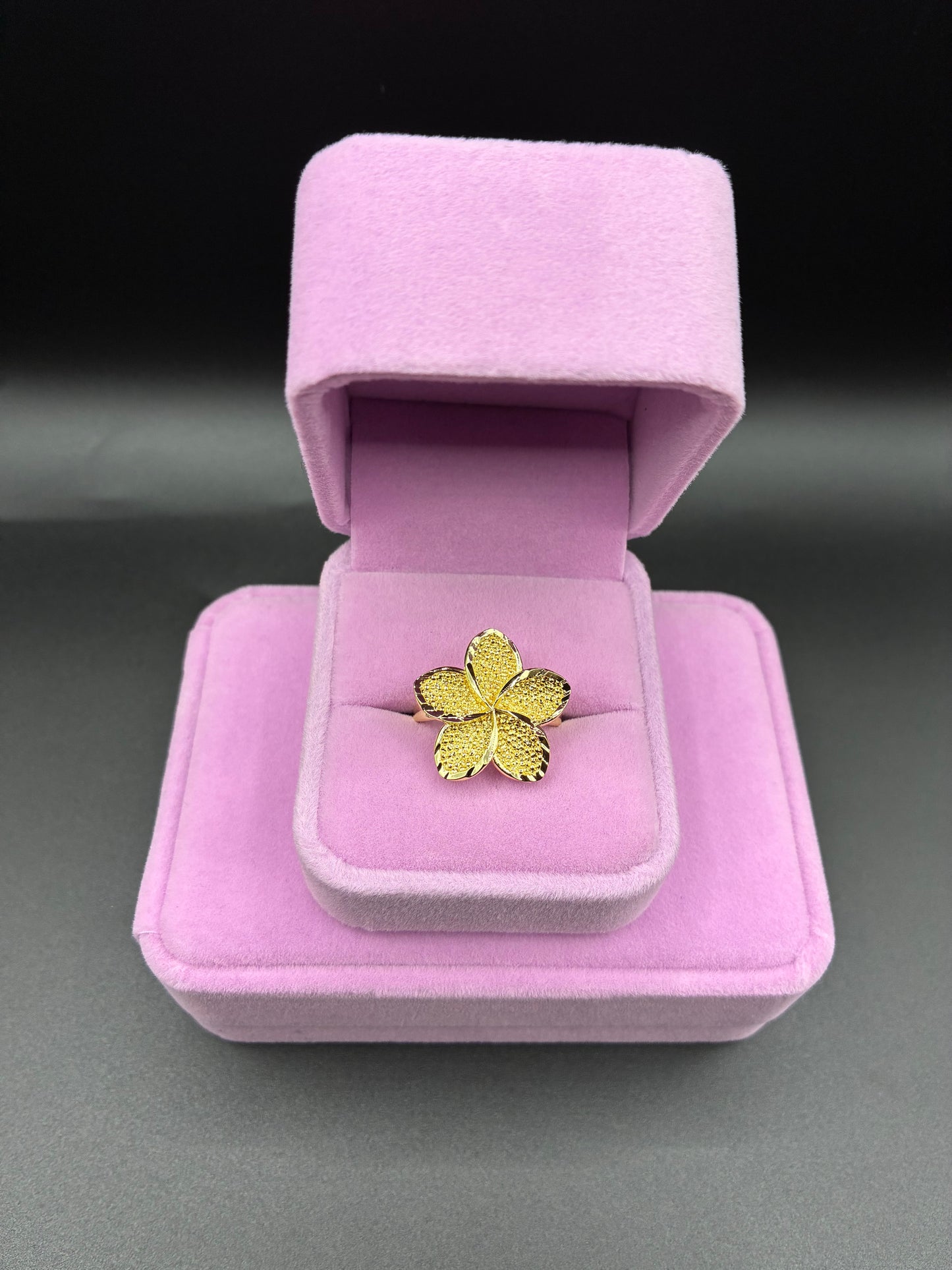 Women hibiscus ring 14k gold plated