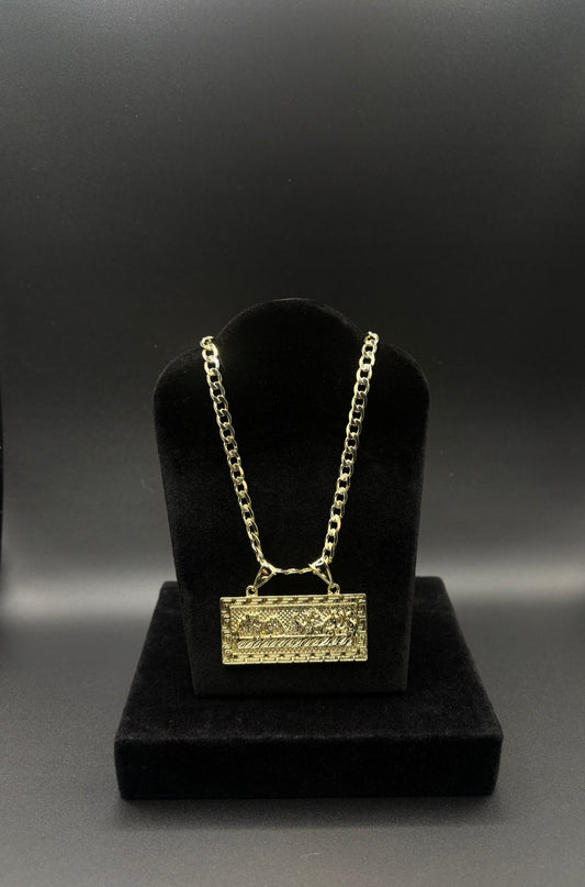 Men Cuban 22inch Chain With Last Supper Pendant 14k Gold Plated