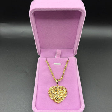 Women Nugget heart pendant and chain 14k gold plated